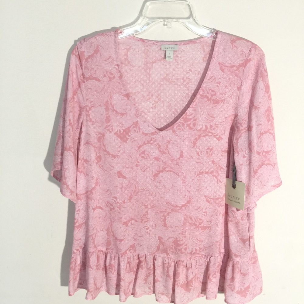 Nordstrom - Hinge Pink Ruffle Hem pull-over top